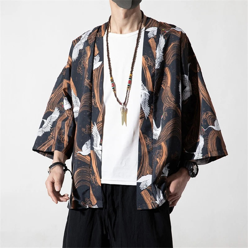 Men's Japanese Kimono Classical New Style Fashion Design Casual Cardigan Casual Open Front Cloak Jacket Coat 5xl