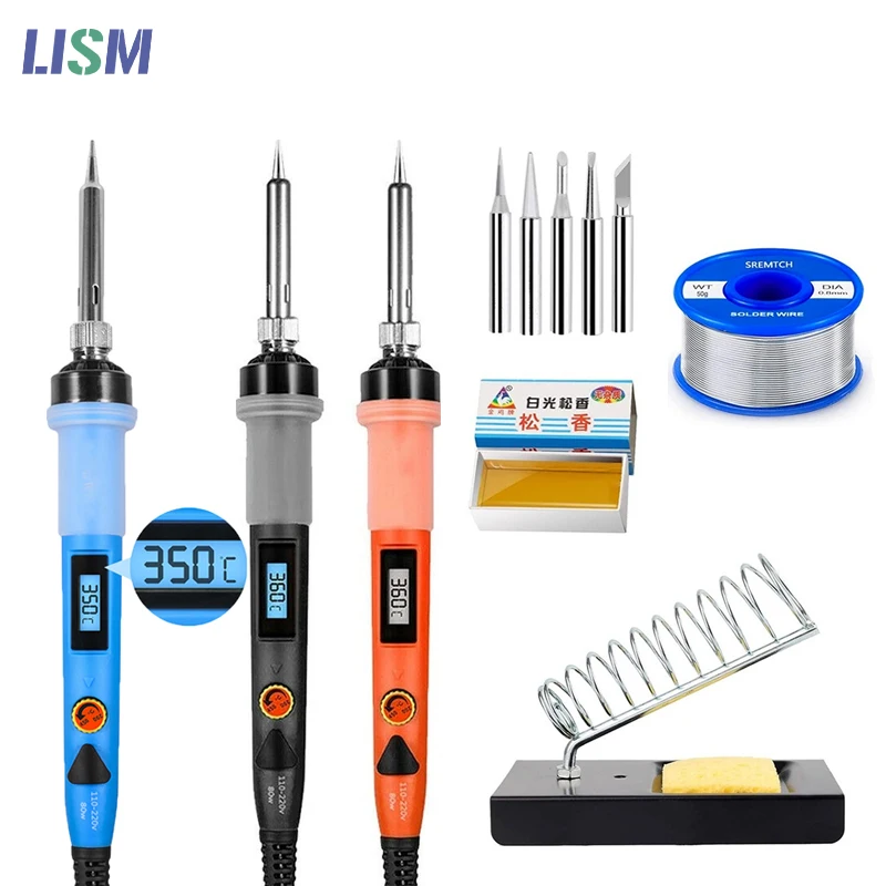 80W Soldering Iron Kit Digital LCD display Adjustable Temperature Quick Heating Hot Air Gun soldering iron tip Welding Tools set