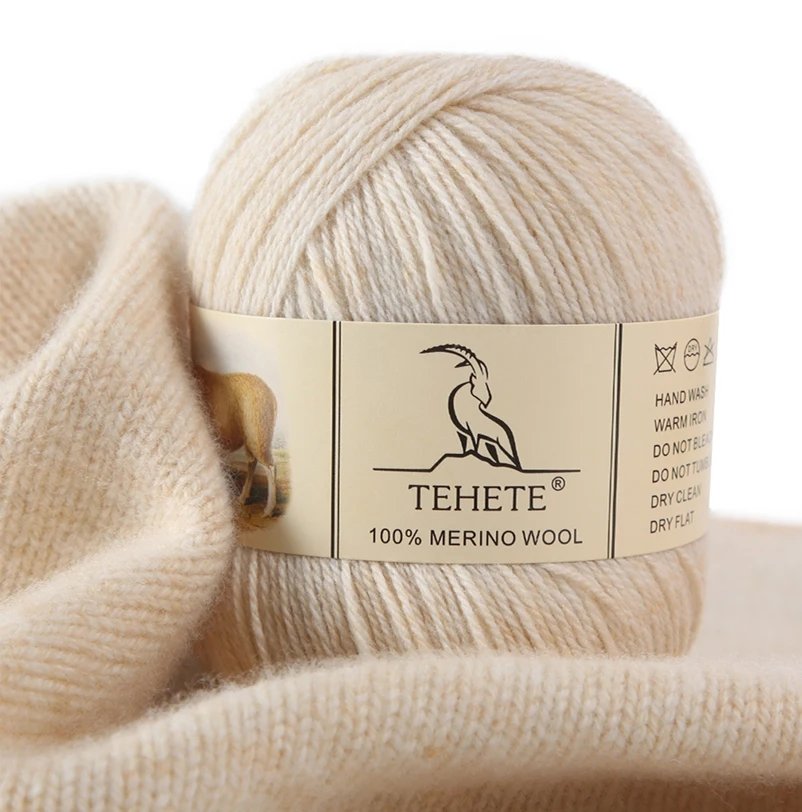 TEHETE 100% Merino Wool Yarn for Knitting 3-Ply Luxury Warm Soft Lightweight Crochet Soild Thread Beginner Sewing Clothing Scarf