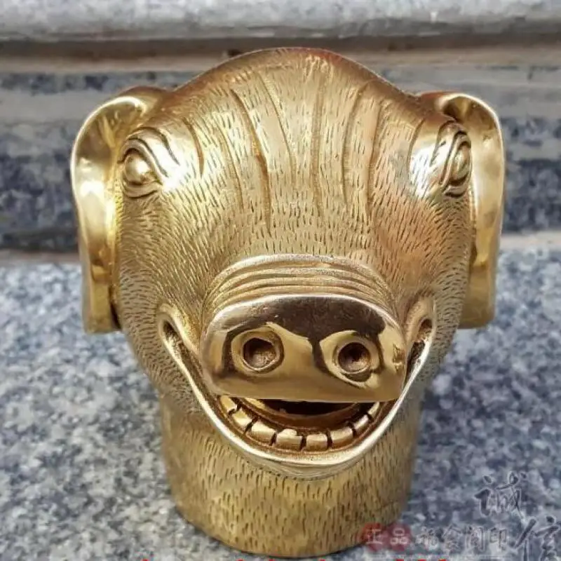 Old China antique Pure copper The Chinese Zodiac pig Head portrait