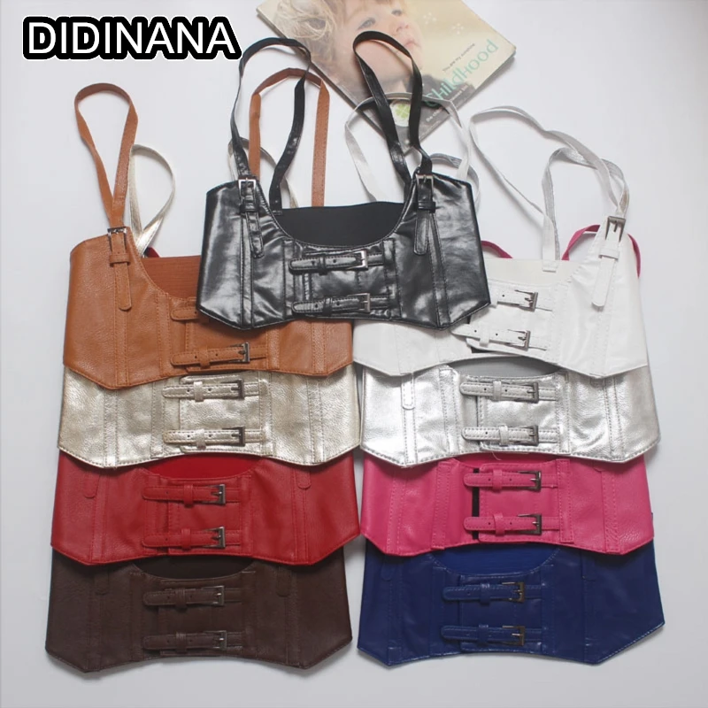 فاسق النساء الخصر ختم الدنيم الخصر حزام بوستير القمم بولي Leather جلدية Cummerbunds كول السيدات بنات أحزمة واسعة موضة مشد حزام #4