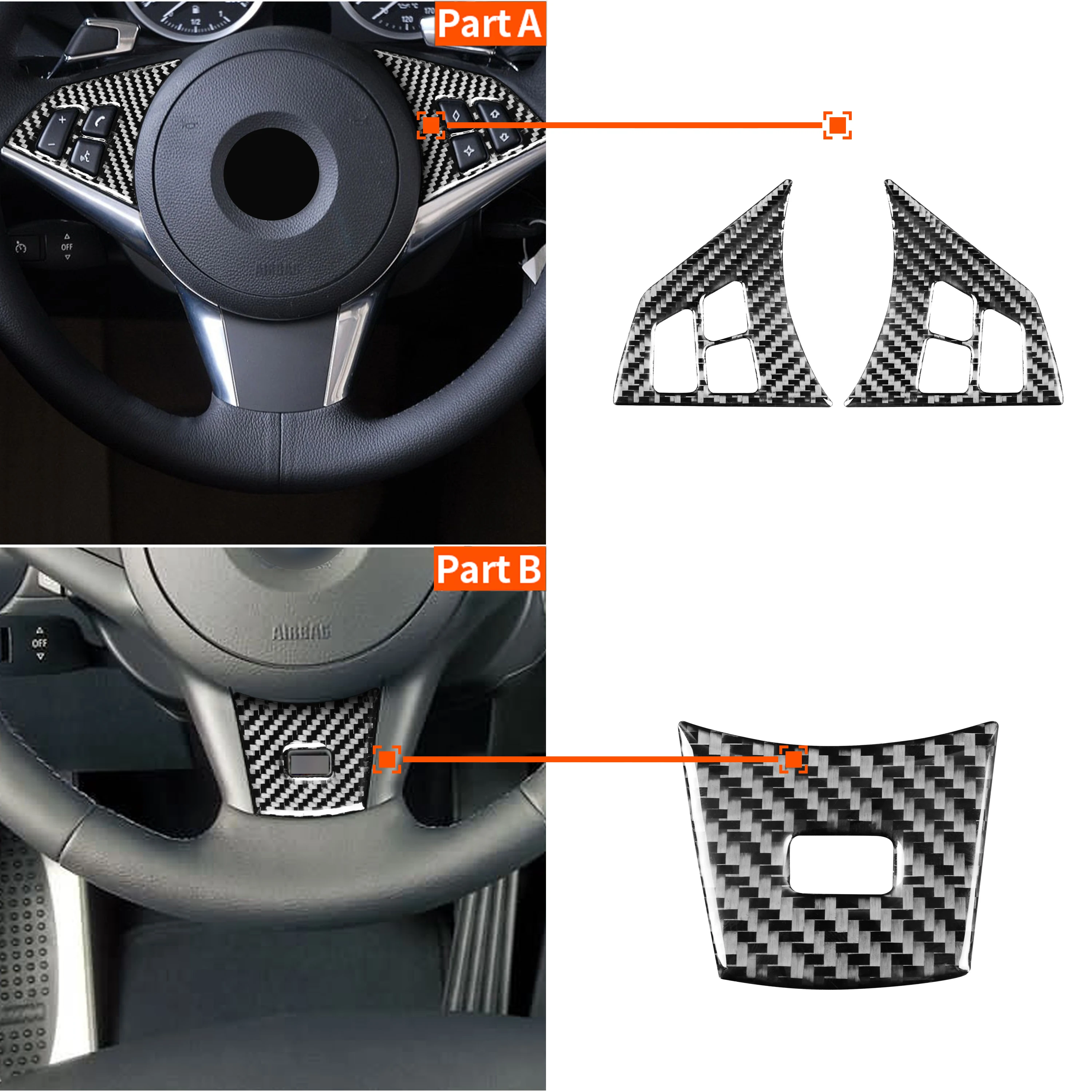 Real Carbon Fiber Steering Wheel Cover Stickers Interior Trim Car Accessories Fit For BMW 6 Series M6 E63 E64 2004-2010