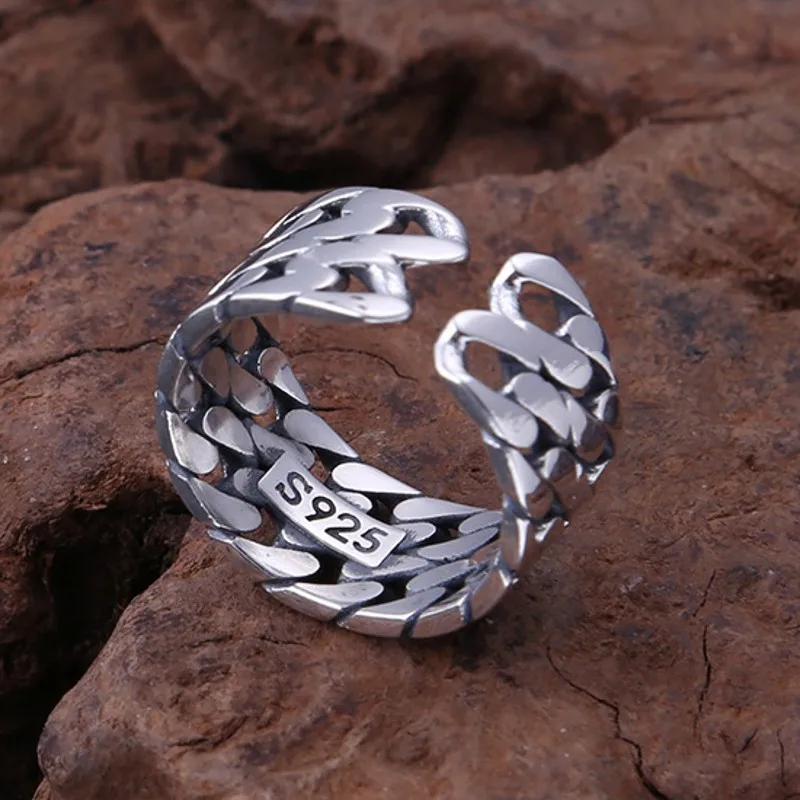 BOCAI New S925 Silver Jewelry Stylish Engagement Ring for Men and Women Couples Adjustable Selected Gift