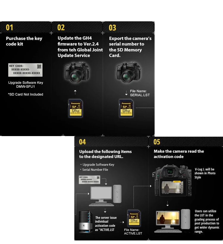 Genuine Panasonic DMW-SFU1 V-Log L Update Software Key For Lumix GH4 GH5 FZ2500