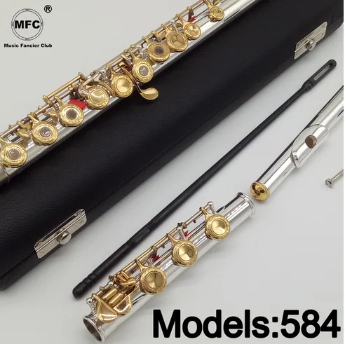 Music Fancier Club Flute 584 Engraving Hand Carved Keys Gold Plating Flutes B Leg Open Holes 17 Gold Keys