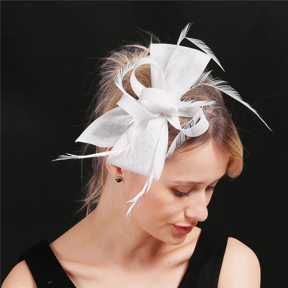 Frauen Gold Feder Blumen Hut Haar Clip Fascinator Schöne Kopfbedeckungen Stirnband Für Cocktail Party Hochzeit Kirche Haar Zubehör – Detail 19