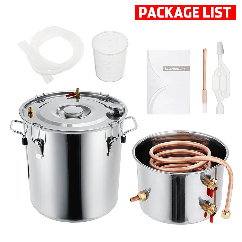 2.5Gal/10L Moonshine  Distiller Spirits Water Alcohol Distiller Copper Tube Home Brew Wine Making Kit Stainless Steel Boiler