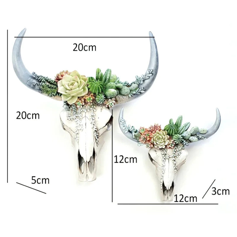 Resin Longhorn Cow Skull Head Wall Hanging Decor 3D Animal Wildlife Sculpture Figurines Crafts Horns For Living Room Home Decor