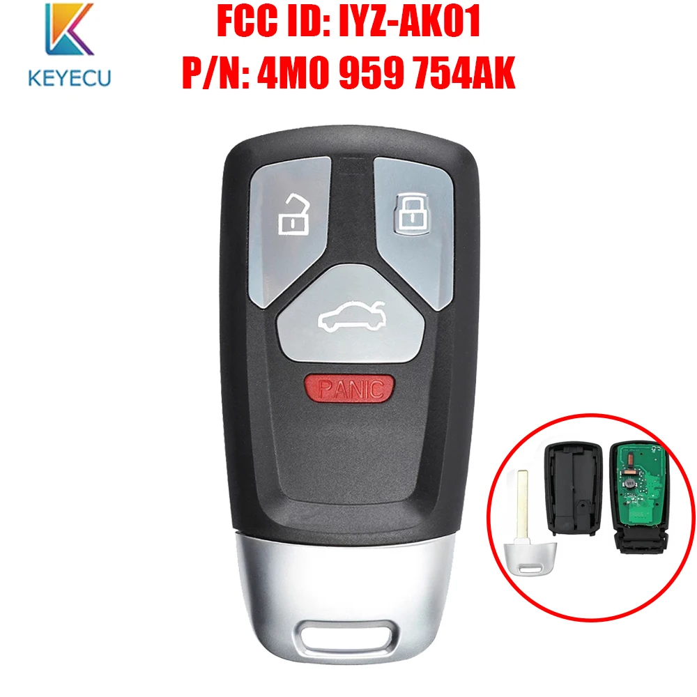 KEYECU FCC ID: IYZ-AK01/NBGFS14P71 do Audi A4 A5 Q7 SQ5 TT 2017 2018 2019 Inteligentny zdalny pilot samochodowy 3 przyciski 315/433 MHz