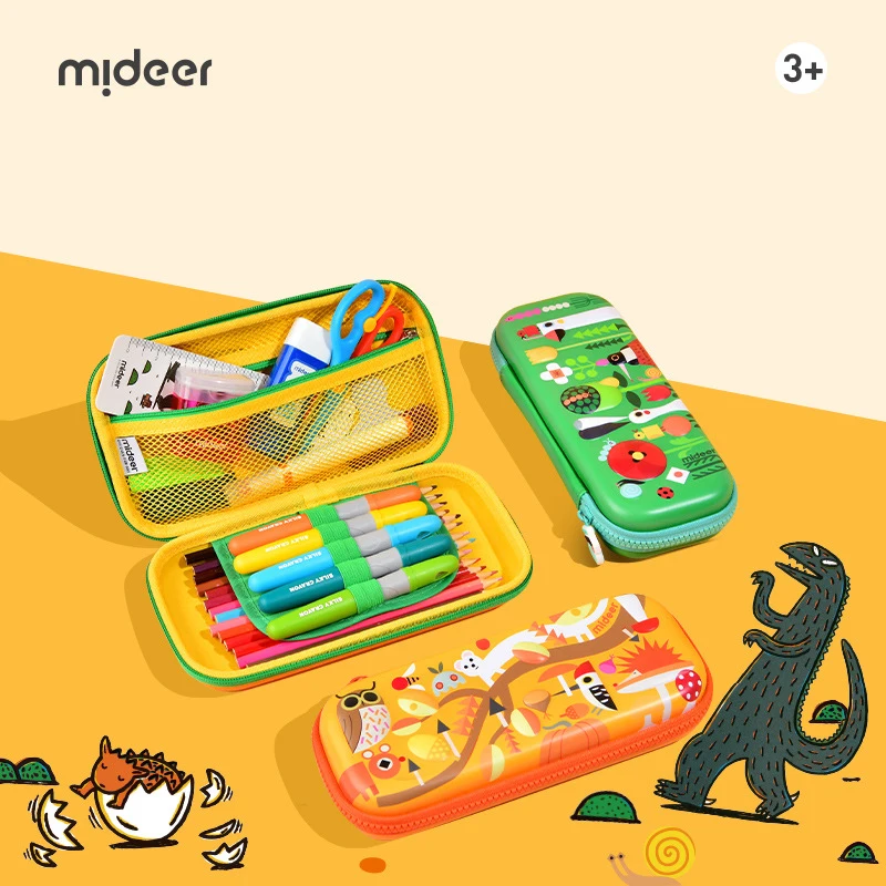 Mideer MIYANISHI 3D Dinosaur Pencil Case Water Proof Stationery Box Tyrannosaurus Ankylosaurus Caterpillar Drawing Toys Set 3Y+