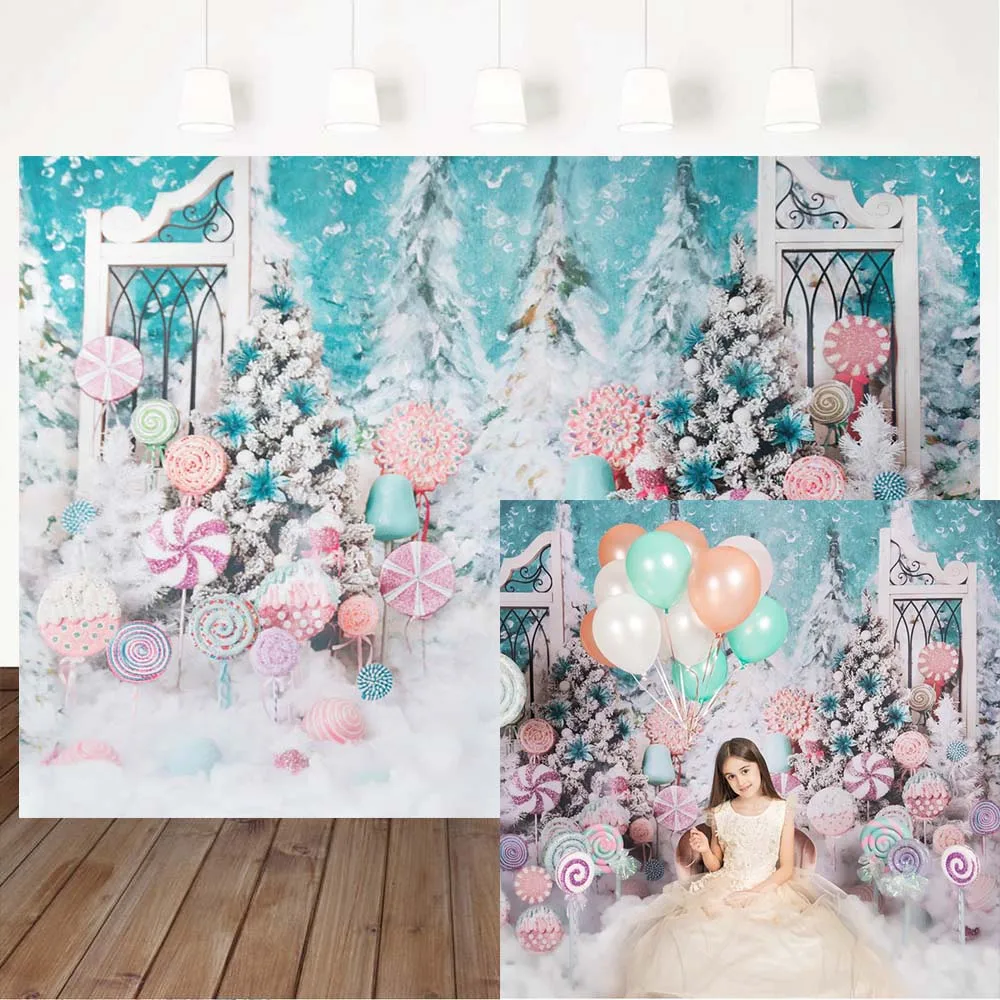 Mocsicka Giáng Sinh Phông Nền Snowfield Bông Tuyết Kid Chụp Ảnh Bánh Sinh Nhật Đập Tan Đảng Ảnh Nền Xmas Kẹo Mía Trang Trí