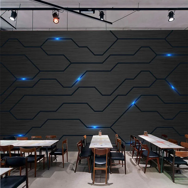 

Custom Photo Wallpaper Modern Simple Technology Sense Fashion Circuit Diagram Black Murals Restaurant KTV Bar Creative Wallpaper