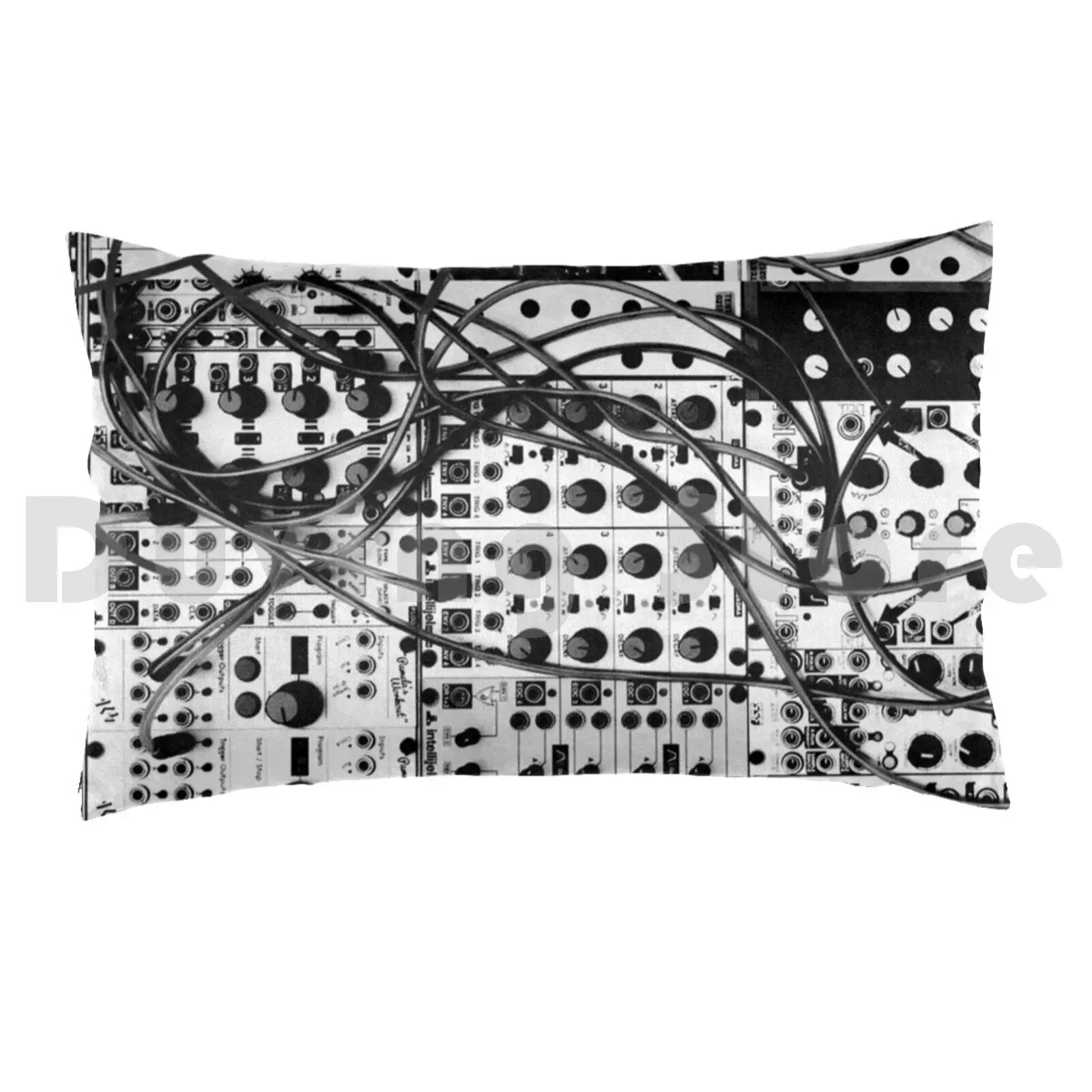 Analog Synthesizer Modular System-Black And White Illustration Pillow Case Printed 50x75 Synthesizer Modular