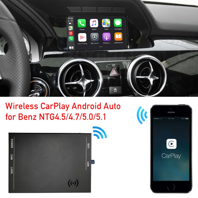 WIFI wireless Apple CarPlay box add-on to GLK class X253 C253 mercede oem radio screen NTG4.5 4.7 android auto activation tool