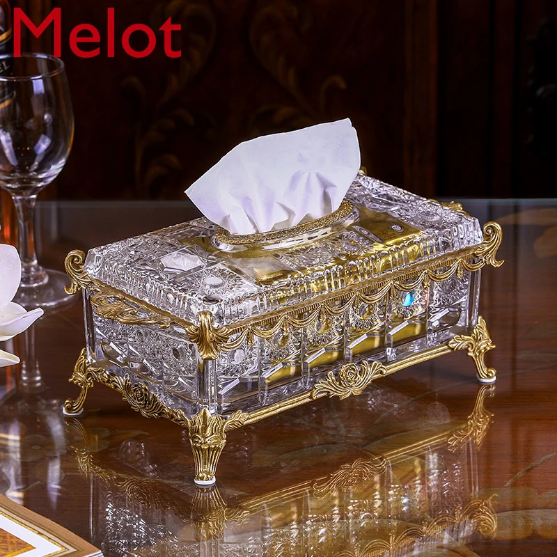 High-End Luxury Crystal Glass Tissue Box Living Room Fashion Home Light Luxury Creative Personality Paper Extraction Box