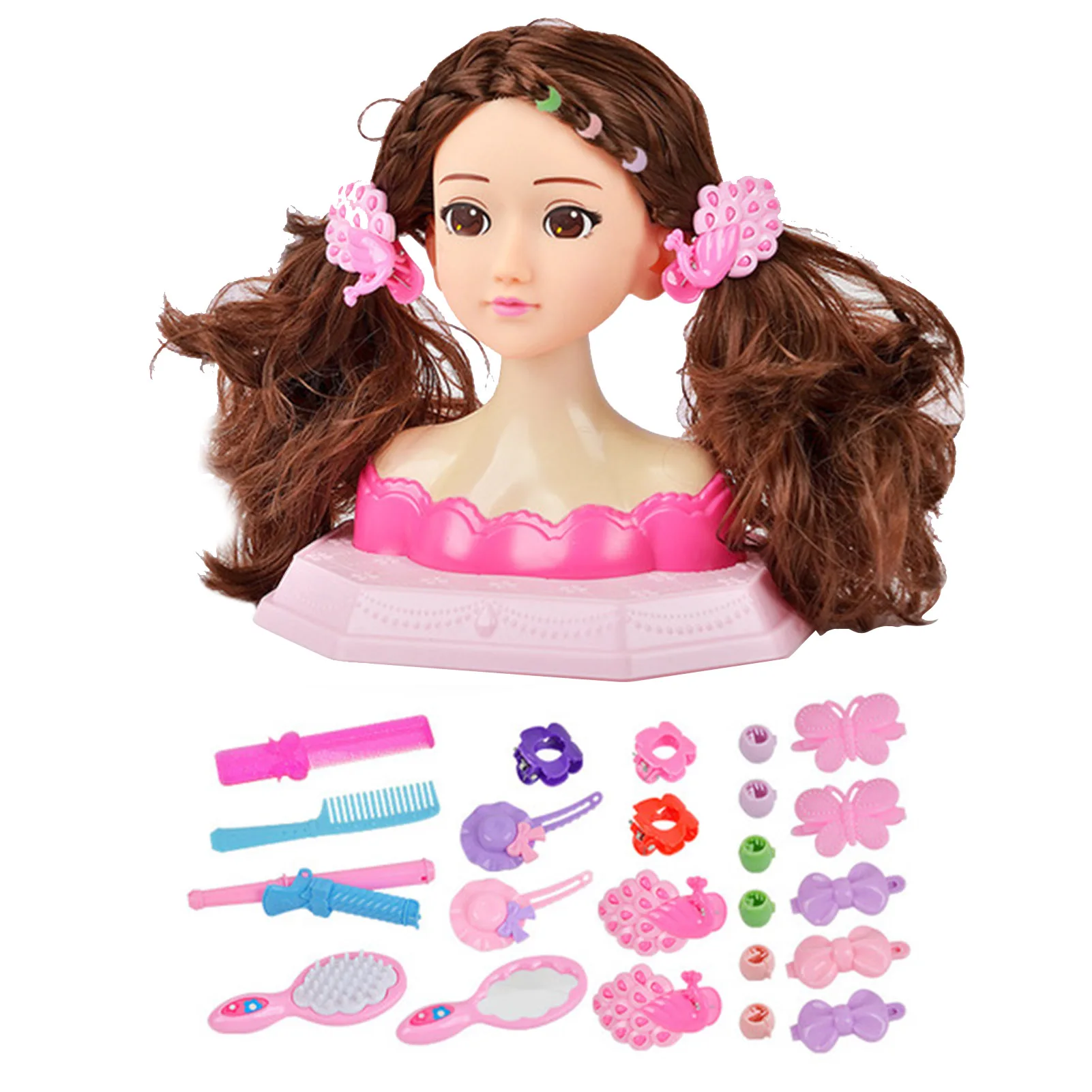 Girls Doll Head Playset Hair Styling Doll Head With Accessories Cultivating Games Girl Games