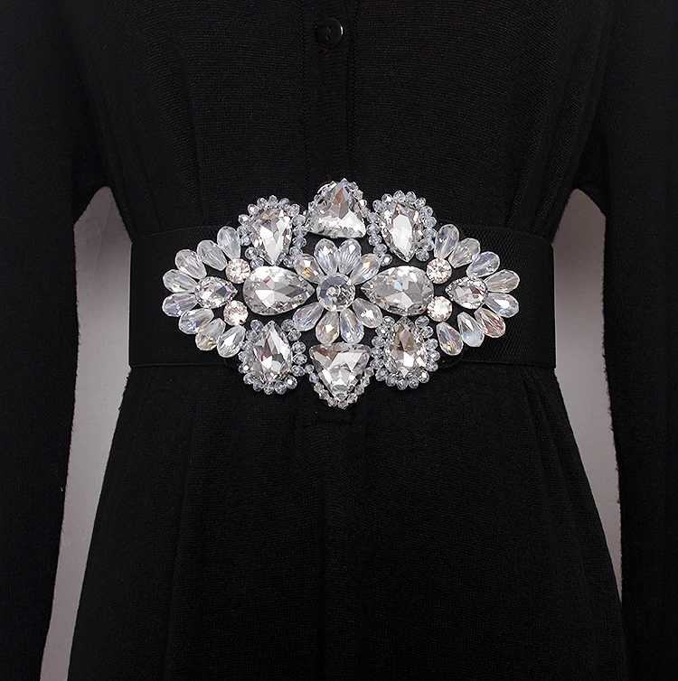 New Rhinestone Belt full crystal wide waistband decorated female body sculpting band designer wide elastic women belts SC50