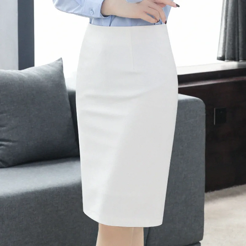 Korean Long Hip Pencil Skirt for Women, White Office Dress, Short Skirt, Gray Business Dress, Plus Size Wrap Skirt, Spring