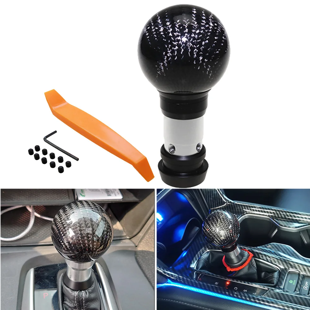 Universal Carbon Fiber Car Automatic Gear Shift Knob Shifter Button Push Manual Transmission 5/6 Speed Gear Stick Shift Knob