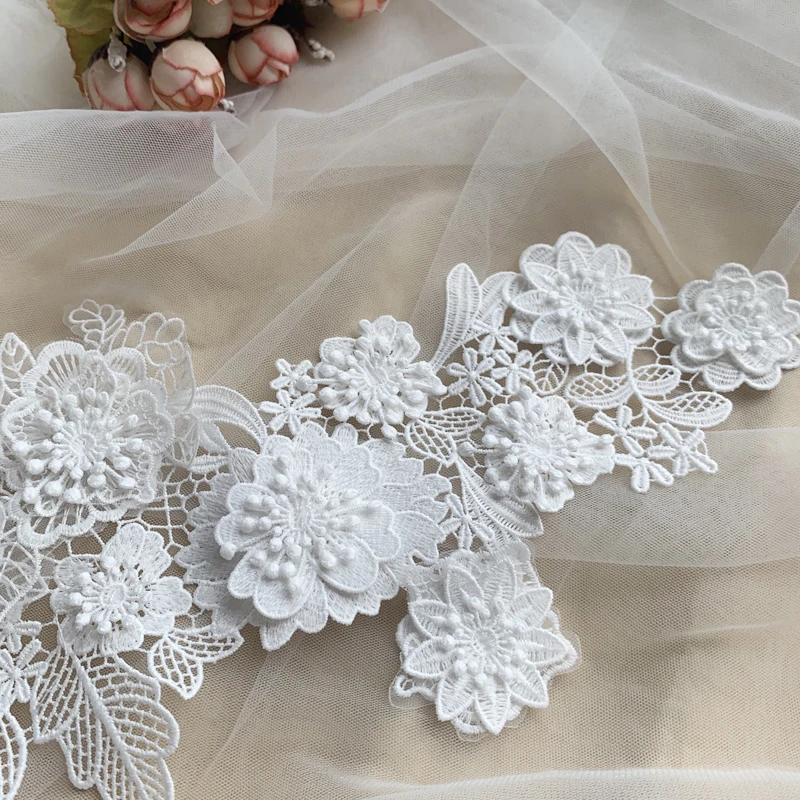 Milchseiden-Stickerei, mehrschichtige 3D-Blumen-Spitze, Spiegel-Applikation, dekoratives Nähzubehör, Hochzeitskleider, RS2899 – Detail 5