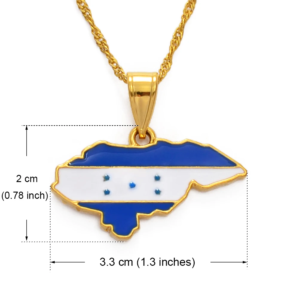 Anniyo Honduras Map and Color Flag Pendant Necklaces for Women Jewelry Patriotics #133506