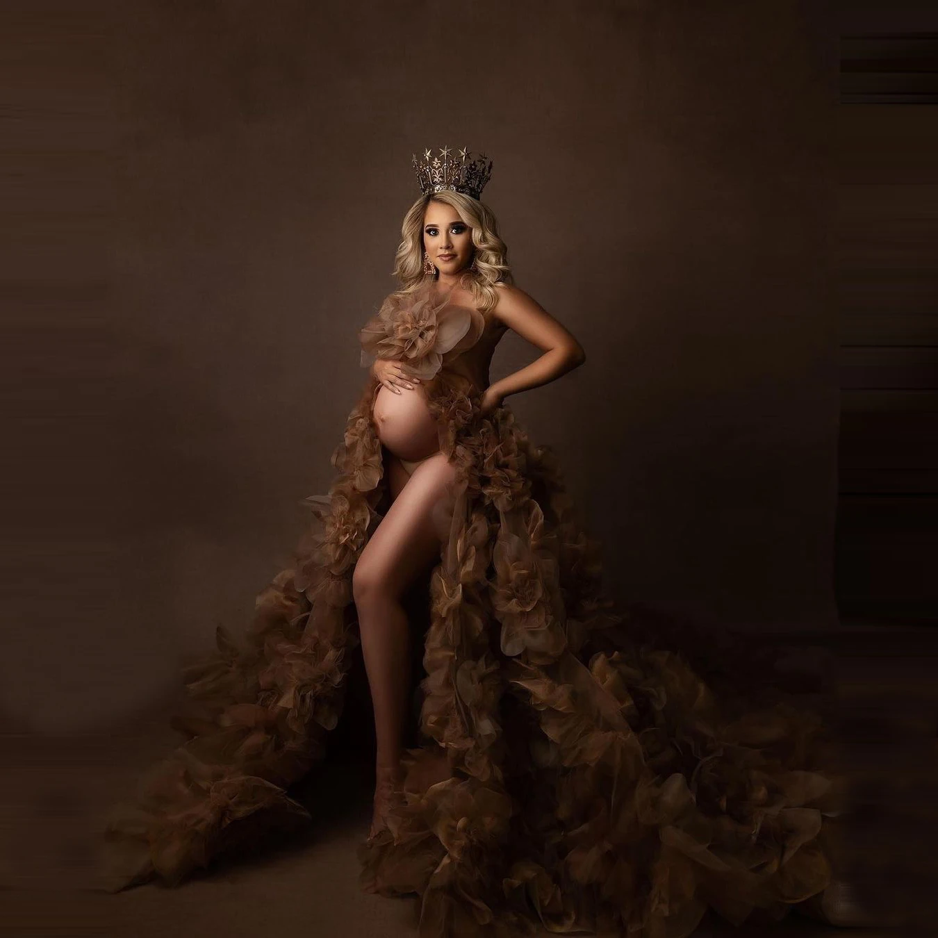 

Luxury Flowers Tulle Matenrity Gowns Strapless High Slit Women Pregnancy Dresses Custom Made Plus Size With Train