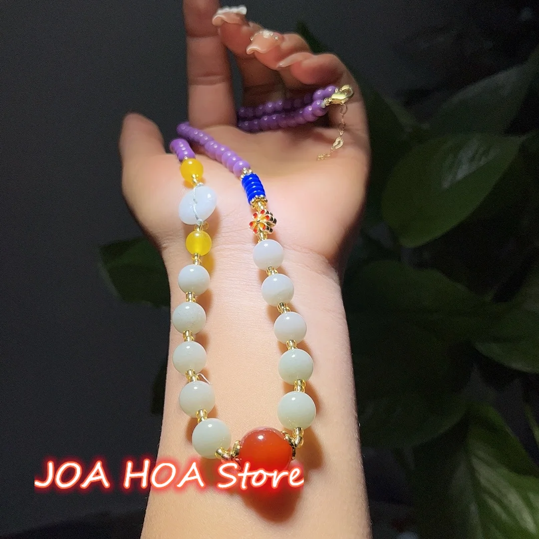 Latest Natural Chalcedony Agate Hetian White Jade Purple Mica DIY Handcrafted Products Fine Jewelry Pendant Necklace Sweater Cha