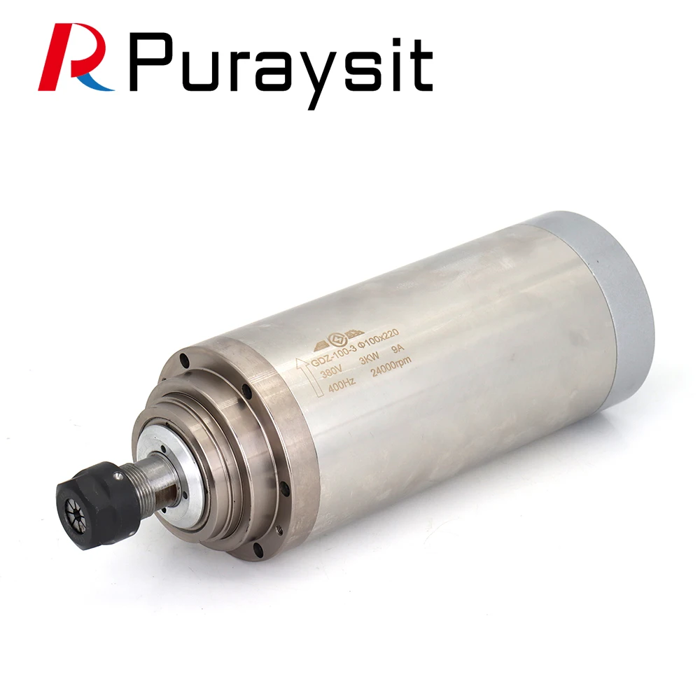 Puraysit Water Cooling Spindle GDZ-100-3 3KW 380V 9A 24000RPM 220V 12A CNC Spindle Motor Dia.100mm ER20 400Hz