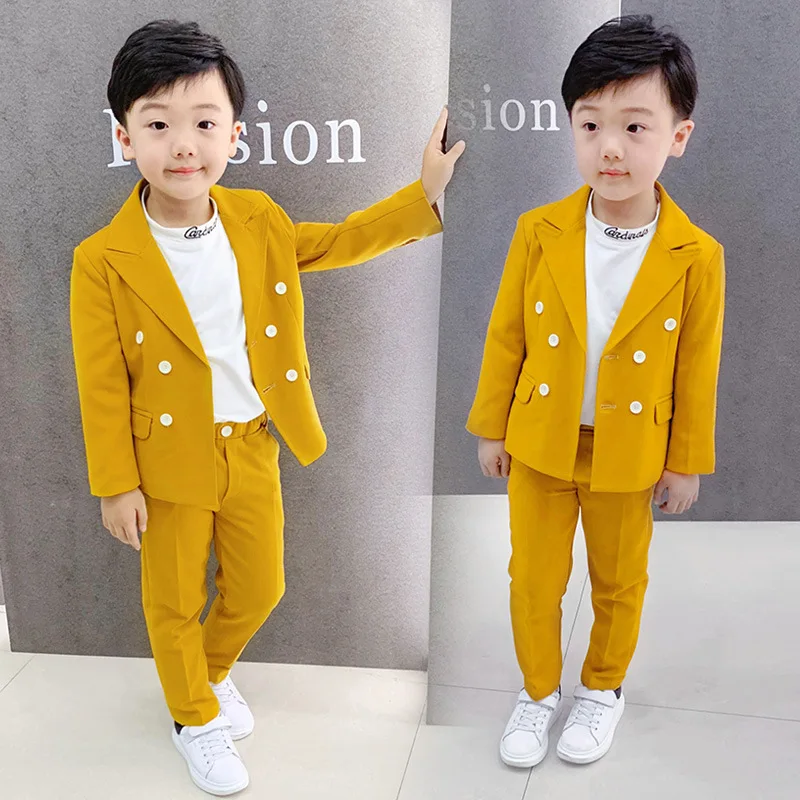 Boys Wedding Dress Jackets Pants 2Pcs Formal Suit Kids Birthday Party Clothing Set Flower Boys Brand Blazers Suits