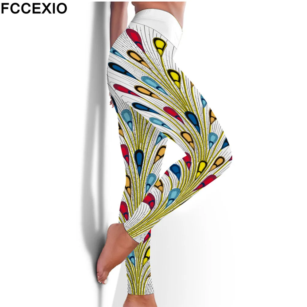 FCCEXIO Cao Cấp Tập Thể Dục Quần Legging Thun Con Công Lông Vũ Chim 3D In Gợi Cảm Quần Leggin Thường Ngày Tập Luyện Quần Thể Thao