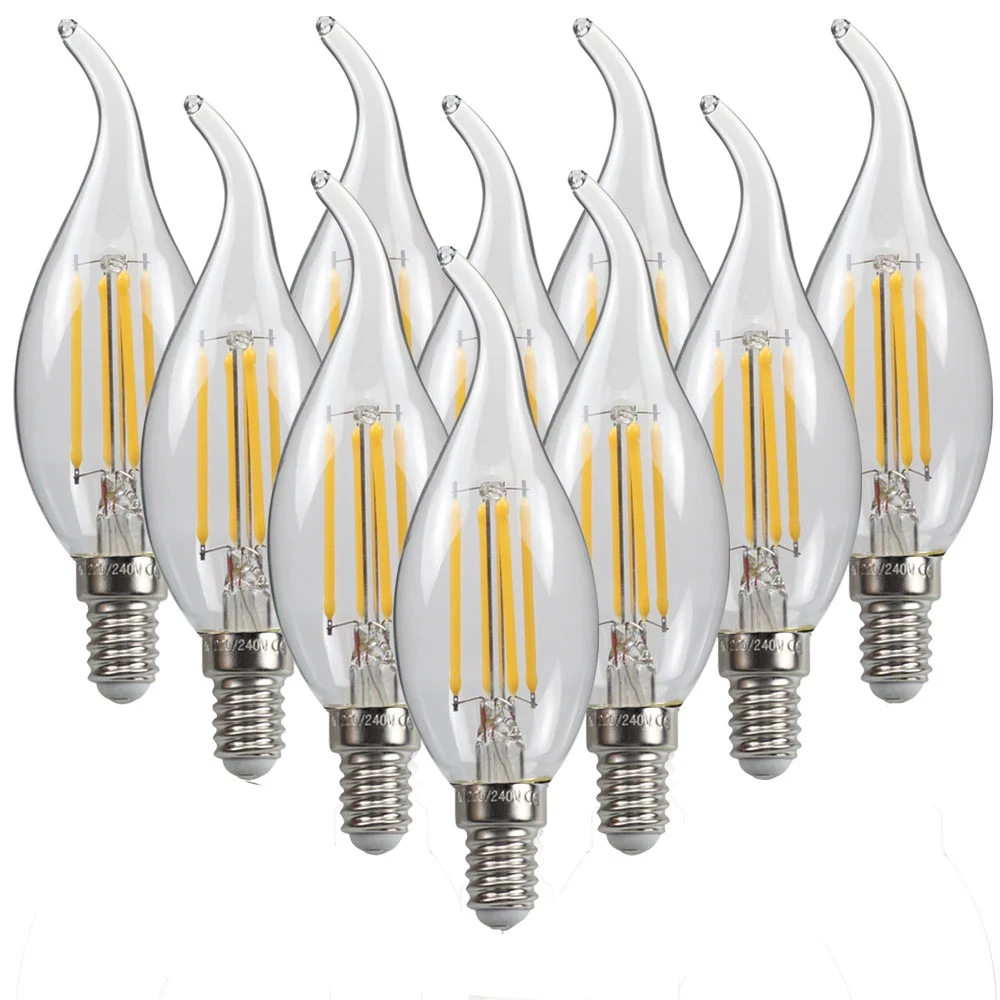 

10 pcs/lots C35 E14 LED Light Lamp Bulbs 4W 8W 12W Candle Incandescent Lighting AC 220V Edison Filament Bulb Chandelier For Home