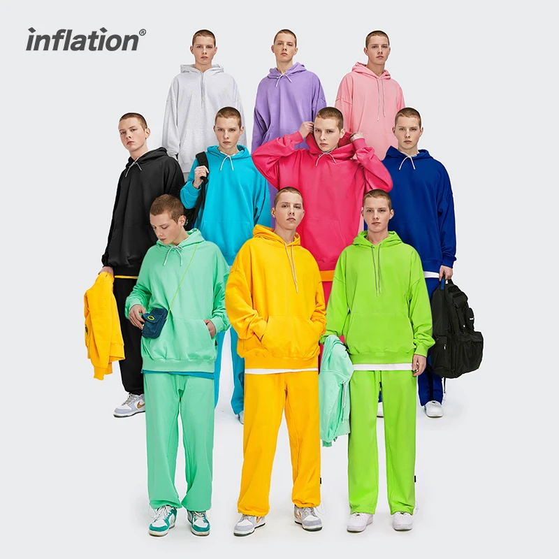 INFLATION Übergroßen Mit Kapuze Trainingsanzug Männer Streetwear Blank Hoodie Set Unisex Sweatpant Set Männer Frühling Freizeit Jogging Anzug