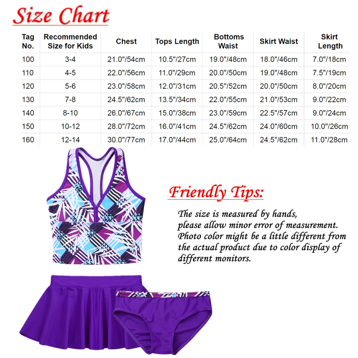 3pcs Kids Grils Summer Printed Swimsuit Outfit Tanks Vest Top +short with Skirt Bikinis Sets Swimdress Swimwear Tankini