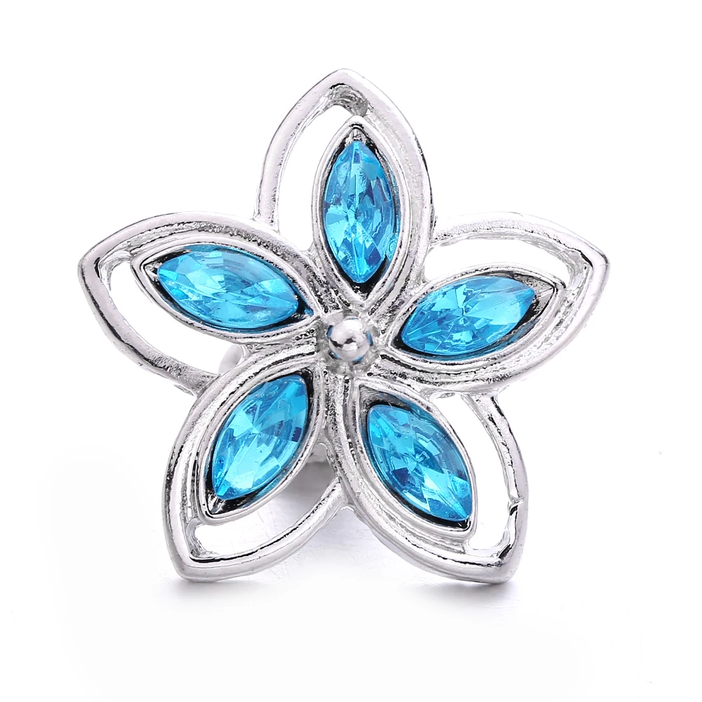 5pcs/lot Wholesale Snap Button Jewelry Charms Vintage Metal Blue Crystal Rhinestone Flower 18mm Snap Buttons Fit Snap Bracelet