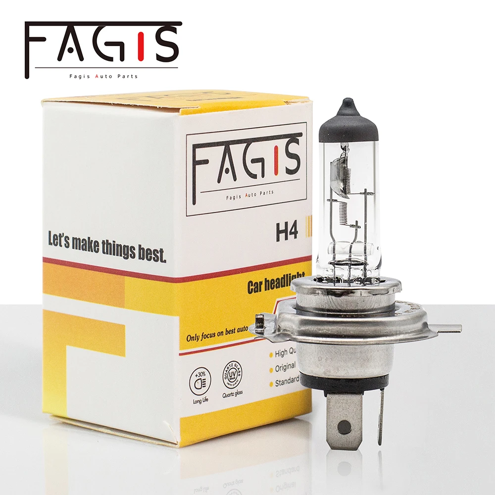 Fagis US Brand Hot Sale H4 9003 HB2 Halogen Lamp 12v 60/55w P43t White Car Headlight Bulb High Quality Auto Lighting Clear (1PC)