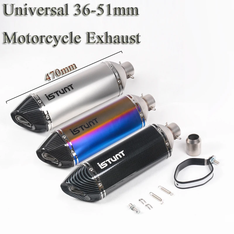 

470mm Motorcycle Exhaust Escape Modified Universal Motorbike Carbon Laser Muffler DB Killer For Ninja 300 CBR500 CB600 R1 ATV K7