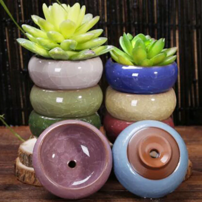 Mini Thumb Flower Pot Creative Desktop Ornaments Pots Ice Crack Porcelain Flowerpot Fleshiness Plant Pot for Plant Home Garden