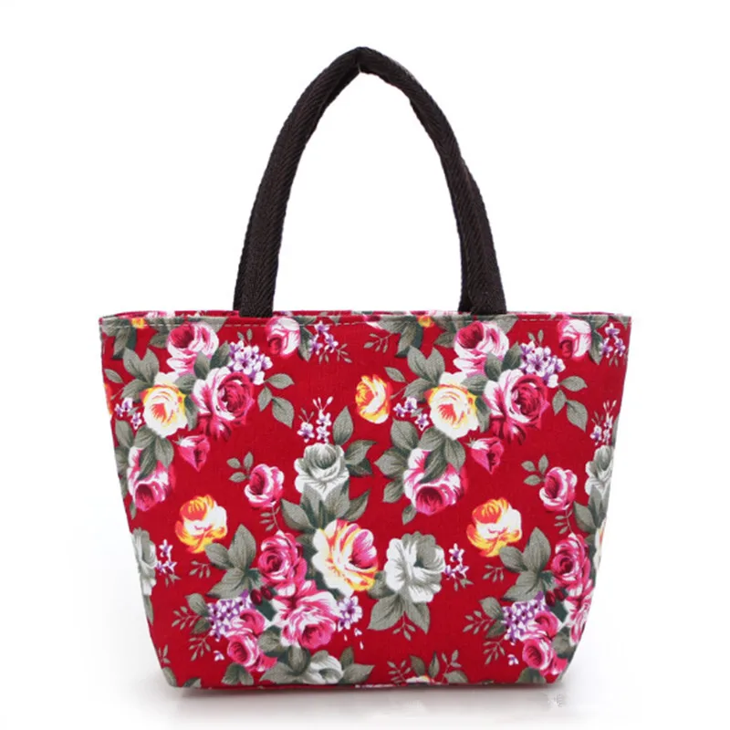 Mini bolsa de lona portátil para mulheres, impressão de flores, viagens de compras, sacola reutilizável, lancheira, dropship quente, novo, verão, 2022