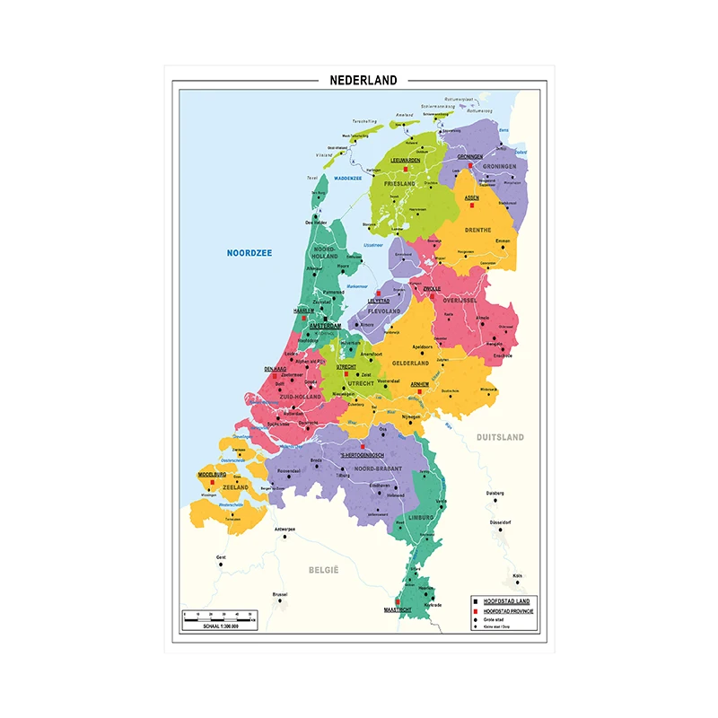 Netherlands Map Canvas Poster Clear and Easy To Read 42*59cm Wall Painting In Dutch for School Supplies Children Education