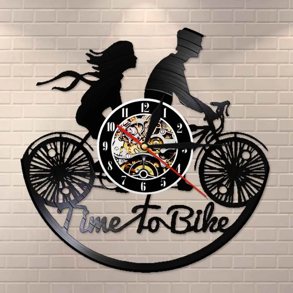 Time to Bike Vintage Design Illuminated Wall Clock Bicycle Cyclist Vinyl CD Disc Watch Boys Girls Romantic Lovers Gift