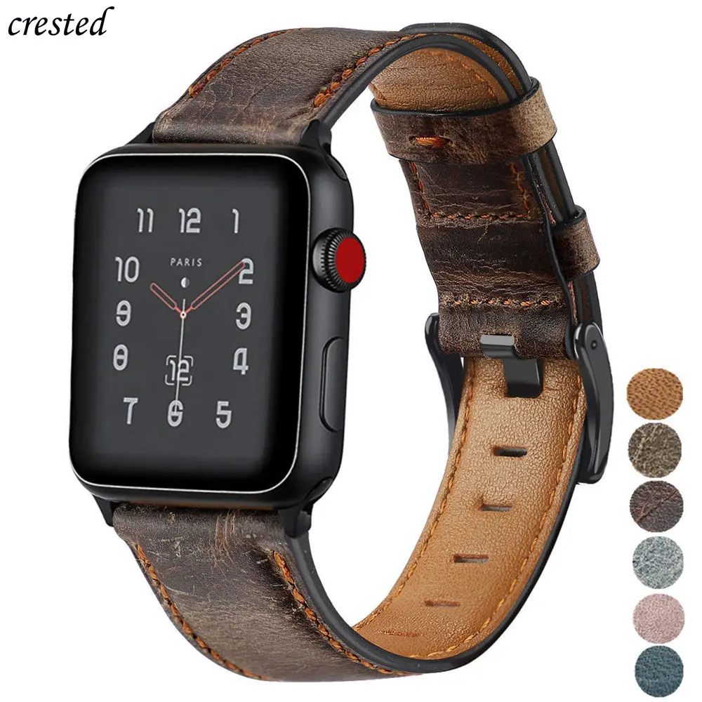 Leather Strap for Apple watch band 44mm 40mm 38mm 42 mm Retro Genuine Leather watchband bracelet iWatch series 5 4 3 se 6 band