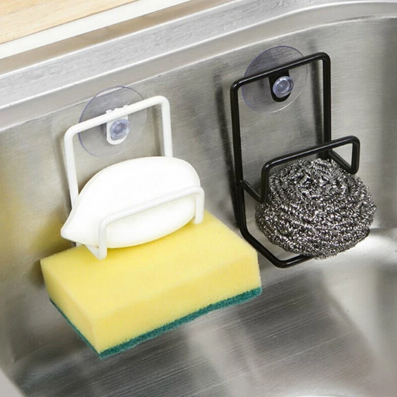 Metal Suction Cup Sink Drain Rack Wall Sucker Sponge Storage Drying Holder Kitchen Sink Soap Stand Dish Cloth Shelf Organizer