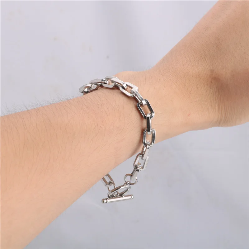 Fashion Long Flat Thick Mouth O-shaped Stainless Steel Bracelet Hip-hop Trend Stainless Steel Bracelet Hot Sale