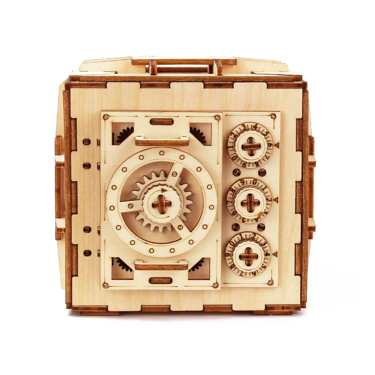 Safe Box Treasure 3D Wooden Model Locker Kit DIY Coin Bank Mechanical Puzzle Brain Teaser Projects For Adults and Teens