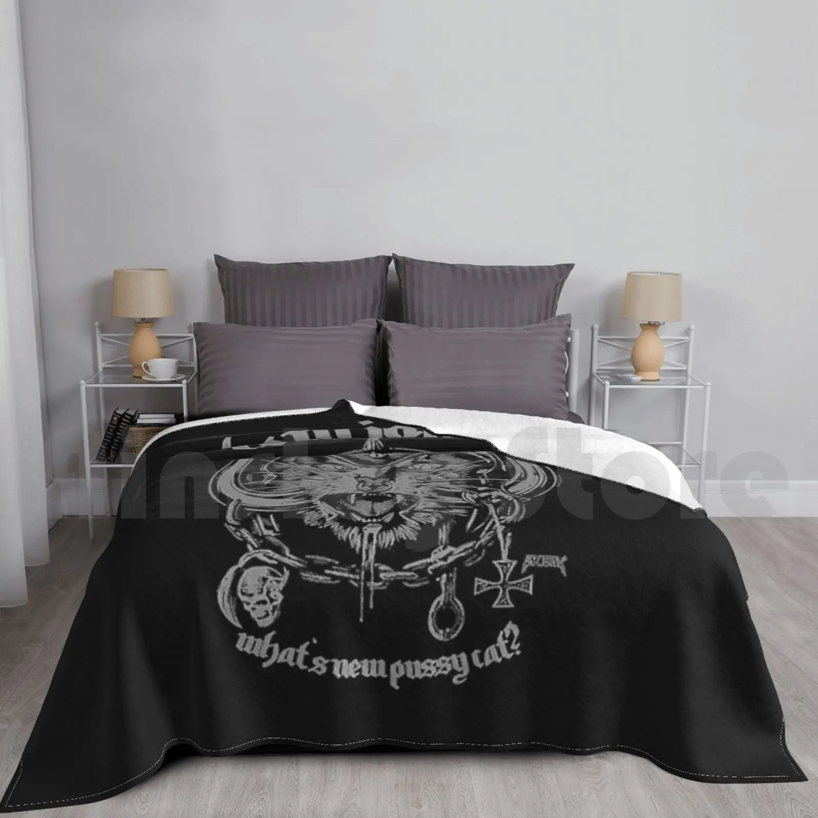 What's New Pussycat ? Blanket Fashion Custom 70s Cat Heavy Metal Lounge Metal Metalcat England Music