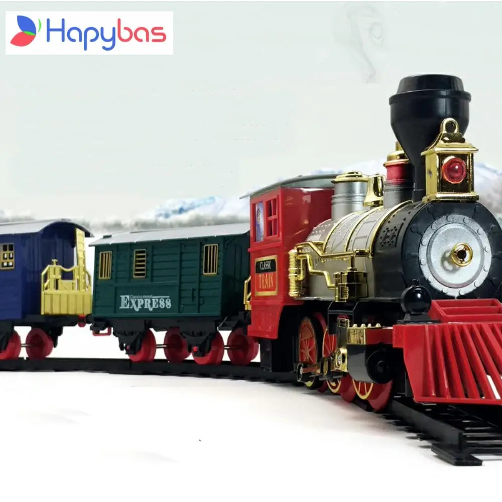 Electric Train Toys Long rail Track Set With Light Sound Classic Steam Train Toys DIY Stitching Educational Toy Christmas Birt