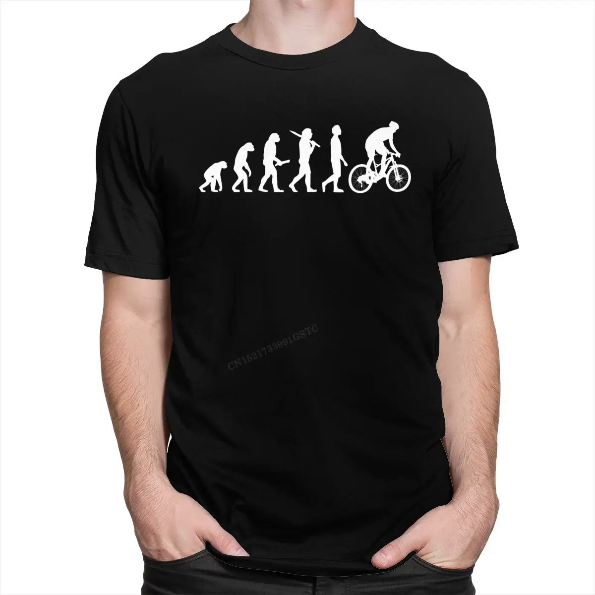 Funny Mountain Biking Evolution Top T Shirt Men Pure Cotton T-Shirt Father's Day Mtb Bike Cyclist Tee Clothing Camisas Biker