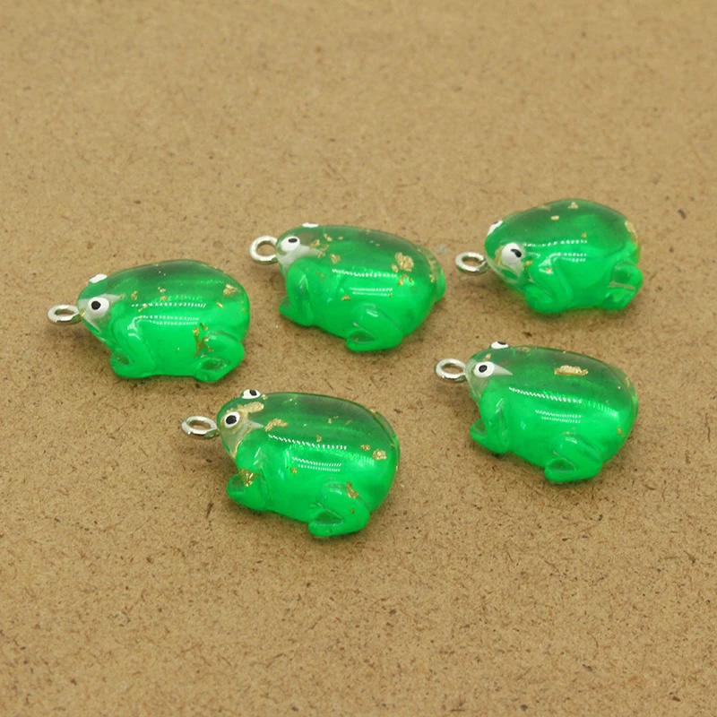 Cute Green Frog Resin Animal Charms With Gold Foil DIY Earring Keychain Pendant Jewelry Accessories