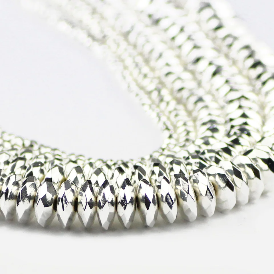 Flat Faceted Round Silver Colour Hematite Spacer Beads 3~10mm Natural Stone Loose Bead For Jewelry Bracelets&Necklace Making DIY