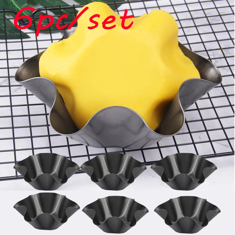 Hot Sale 6pcs Nonstick Ripple Egg Tart Mold Flower Shape Reusable Cupcake and Muffin Baking Cup Tartlets Pans